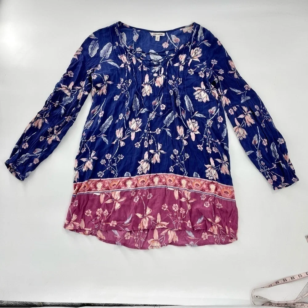 Billabong just like you starry nights boho long sleeve shirt dress‎ Blue Pink - Picture 3 of 11